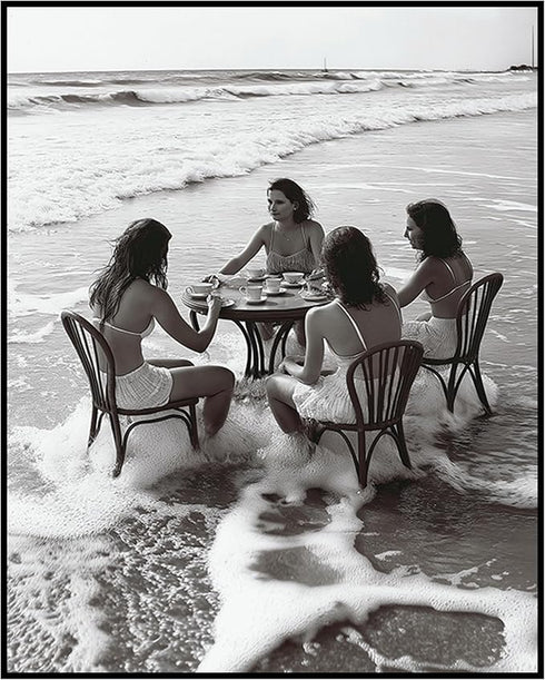 Posterizer 1 pcs-black and white photograph-women relaxing on the beach scene 4-Photography Art-Retro Art-Decor for Home & Office- unframed wall a...