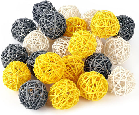 DomeStar 24PCS Yellow Decorative Balls for Bowl Centerpiece, 2 Inch Rattan Bowl Fillers - Wicker Twig Orbs Spheres for Yellow Kitchen Decor, Weddi...