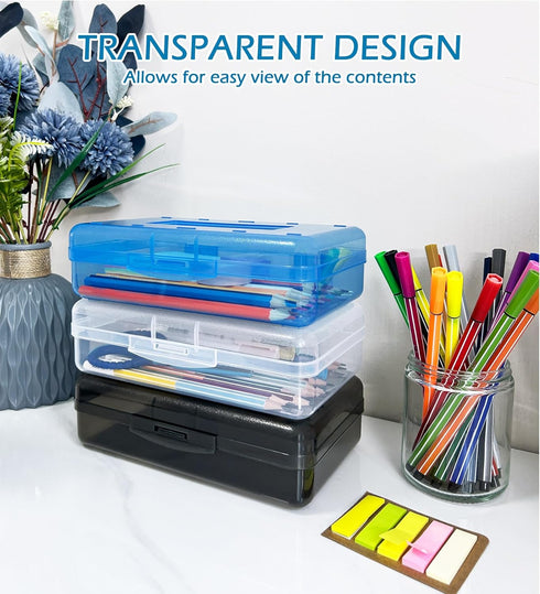 Plastic Translucent Pencil Box,Pencil Cases with Snap-Tight Lid for Pens, Pencils, School Supplies,Office Supplies, 1 Pack...