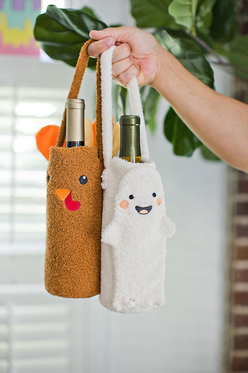 Pearhead Sherpa Wine Bottle Gift Bag, Ghost Wine Bottle Bag, Halloween Party Ideas, Sherpa Wine Gift Bag, Funny Fall Housewarming Ideas...