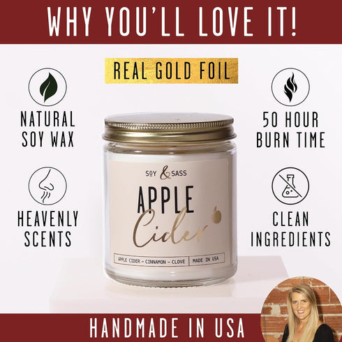 Apple Cider Candle, Fall Candles I Apple Cider, Cinnamon & Nutmeg - Infused with Essential Oils I Mulled Cider Fall Scented Candle (Soy) for Home ...