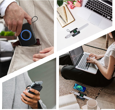 Portable Wireless Charger for Apple Watch 9/8/Ultra//4/37/6/5/2/SE, 5000mAh Magnetic iWatch Charger Power Bank with Built in Cable - Travel for Al...