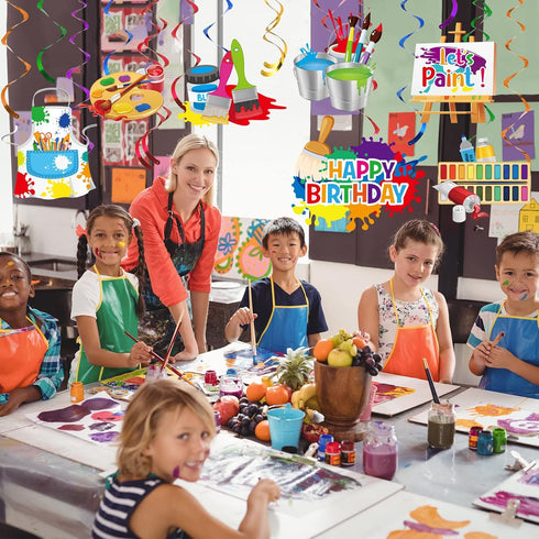 46 Pieces Art Painting Party Decoration, Art Birthday Hanging Swirls Ceiling Decor for Kids Girl Boy Painting Birthday Graffiti Party Supplies...