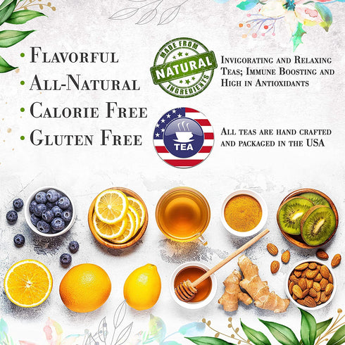 La Tea Dah Tea Assortment Gift Box, Nine Flavors of Premium Assorted Tea Bags, Blended in the USA, Black, Green, Rooibos, Herbal, & Chai Tea Sampl...