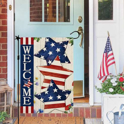 4th of July Garden Flag Welcome Stars Patriotic Striped Independence Day Flag Vertical Double Sided Patriotic Memorial Day American Veteran Holida...