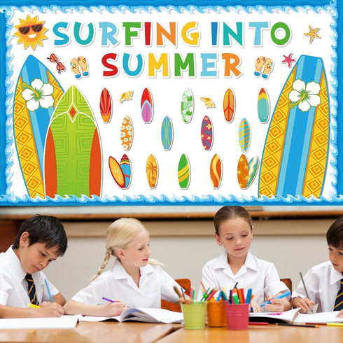 Summer Classroom Bulletin Board Decorations Surfboard Surfing Bulletin Board Set Surfing Into Summer Paper Cutouts for Surfboard Sign Teacher SCla...