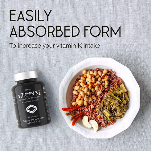 Vitamin K2 Capsules 100 mcg - Vitamin K Complex MK-7 & MK-4-60 Capsules - Vit K2 2 in 1 Formula High Strength Supplement MK7 MK4 - Made in USA - V...