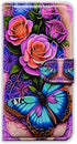 Bcov Galaxy S10e Case,Blue Butterfly Flowers Rose Leather Flip Phone Case Wallet Cover with Card Slot Holder Kickstand for Samsung Galaxy S10e...