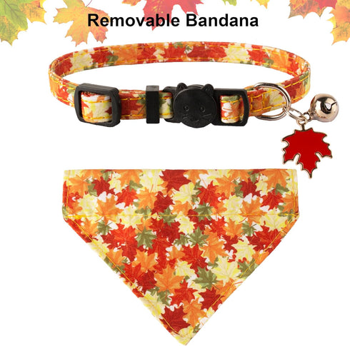 ADOGGYGO Fall Cat Collars Breakaway with Removable Bandana, Adjustable Autumn Thanksgiving Cat Collar Cute Fall Leaves Cat Bandana Collar for Cats...