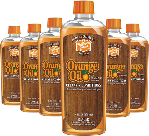 Holloway House Orange Oil Cleaner 16oz, 6Pk w/Sun-Guard for Fine Wood | Cleans & Conditions | Removes Soap Scum from Shower Doors, Stainless, Tile...