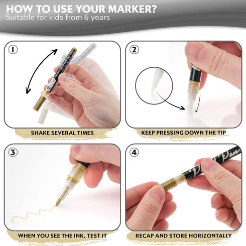 Stylo 4 Count Acrylic Metallic Pens - Black, Gold, Silver And White Paint Pens - Fine Tip Permanent Acrylic Metallic Paint Markers for Rock Painti...