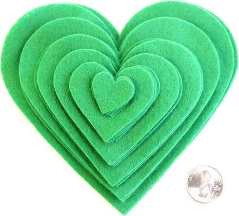 Playfully Ever After 1 to 6 inch Multi-Size Pack Stiff Felt Hearts 18pc (Green)...