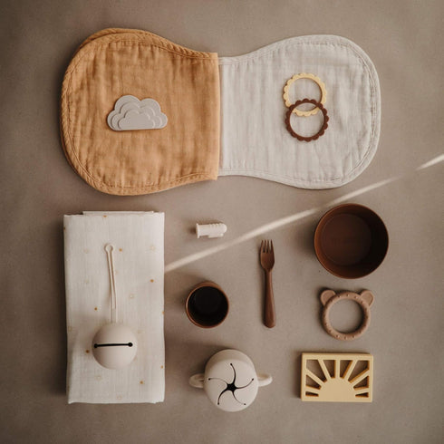 mushie Muslin Baby Burp Cloths | 100% Organic Cotton, Set of 2 (Fall Yellow/Fog)...