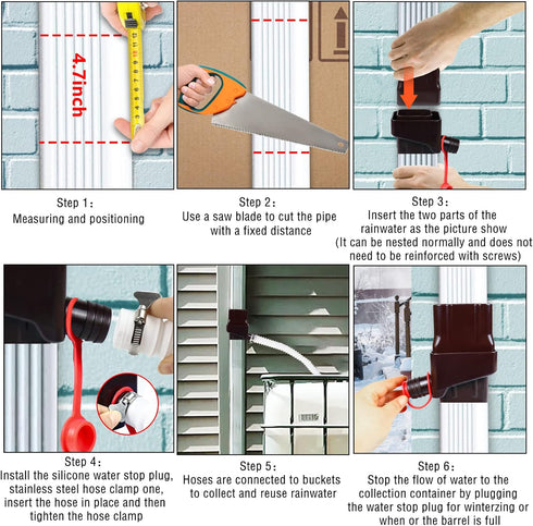 Rainwater Collection System Fits 2'' x 3'' Standard Gutter Downspout ?Rain Barrel Diverter kit is Used to Collect Rainwater from Gutter to Rain Ba...