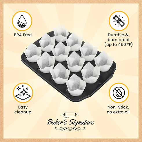 Tulip Cupcake Liners, Muffin Liners for Baking by Baker’s Signature – 150pcs of Parchment Paper Cups Cupcake Wrappers – Perfect Size, Sturdy, Grea...