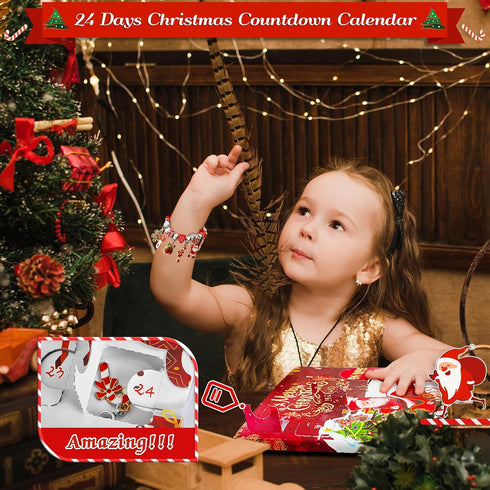 2024 Christmas Advent Calendar Charm Bracelets for Girls, SIXNIE 24-Days Xmas Countdown Calendar with 2pcs DIY Charm Bracelets Kits, Creative Jewe...