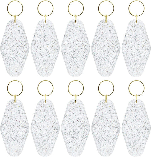 10pcs Blank Hotel Keychains Bulk Vintage Motel Keychain Vinyl Keychains Gold Ring (Clear with Glitter)...