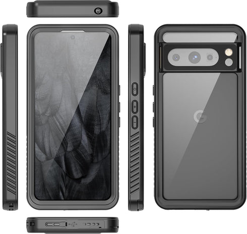 IP68 Waterproof Case for Google Pixel 8 Pro,100% passed The waterproof quality test,360° full-enclosure design,underwater phone case,Black/clear(W...