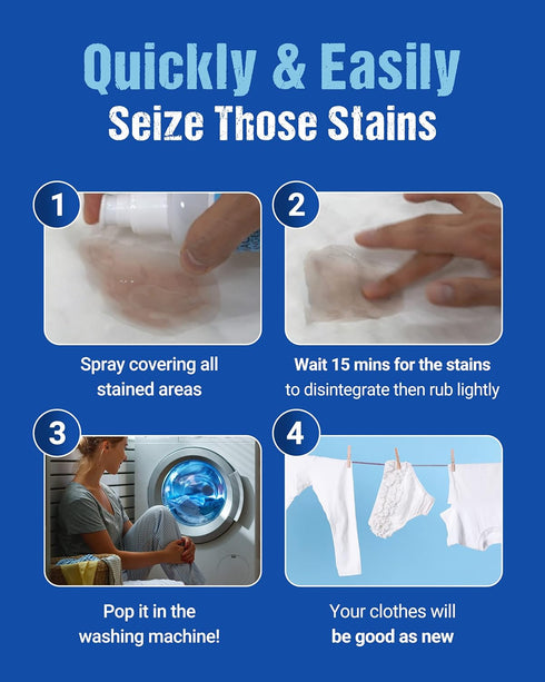 Stain Remover | Home Cleaning Supplies Blood Stain Remover for Clothes | Easily Removes Blood, Wine, Carpet, Grass, Pet, Baby Food Stains | Laundr...