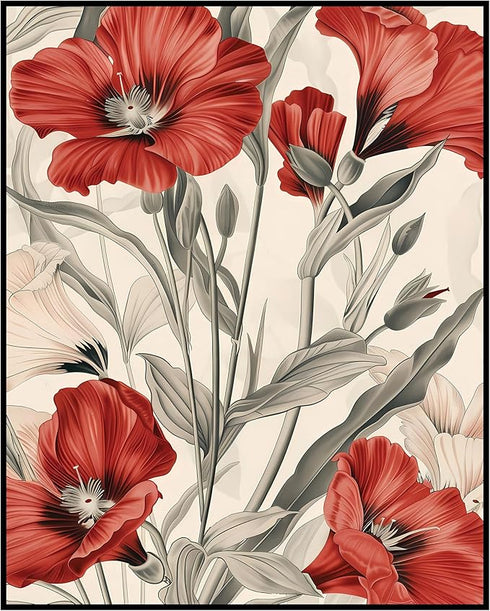 Posterizer 1 pcs-red flowers in the wild-minimalist design-Floral & Botanical Art-Abstract & Modern Art-Decor for Home & Office- UNFRAMED Wall Art...