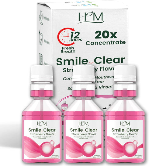 HM - Smile Clear Concentrated Alcohol Free Mouthwash, Dental Care-Smart Ingredients,for Bad Breath, whitening Teeth,Healthy Gums. (Strawberry Pack...