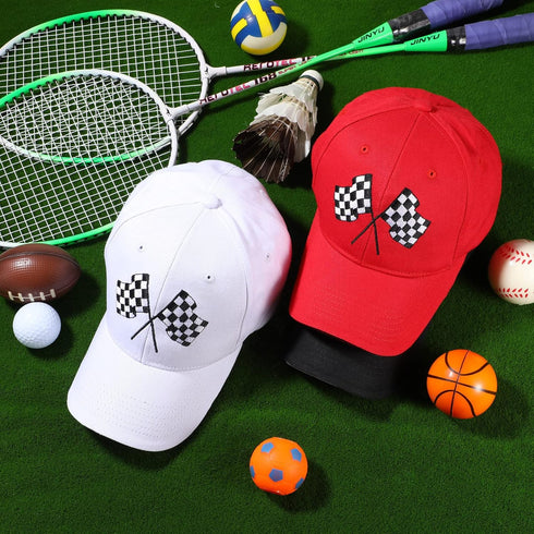 3 Pieces Baseball Cap for Men Women Checkered Flags Race Car Flag Adjustable Washable Trucker Hat Embroidery Unisex Dad Hat Sports Cap, White, Red...