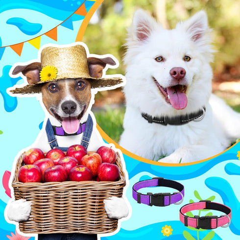 6 Pcs Reflective Dog Collar Soft Padded Breathable Nylon Pet Collar Adjustable Puppy Collar with Safety Locking Buckle for Dogs Cats Puppy Pets Ac...