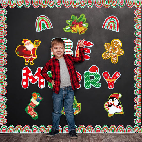 Merry Christmas Boho Rainbow Cut-Outs Be Merry Classroom Bulletin Board with Borders Set Bohemian Rainbow Cut Outs Winter Xmas Cardboard Paper Cut...