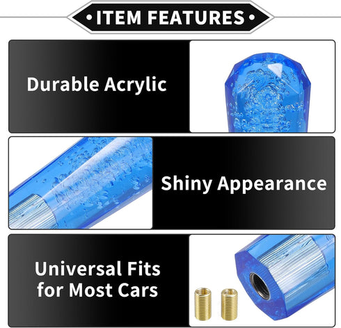 Gear Shifter Knob Kit, 15cm Faux Crystal Stick Shifter Lever Knob Universal for Automatic and Manual Vehicles Durable Acrylic Blue with 2 Adapter...