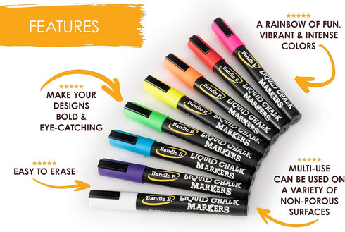 Chalk Markers - 8 Vibrant, Erasable, Non-Toxic, Water-Based, Reversible Tips, For Kids & Grown-Ups for Glass or Chalkboard Markers for Businesses,...