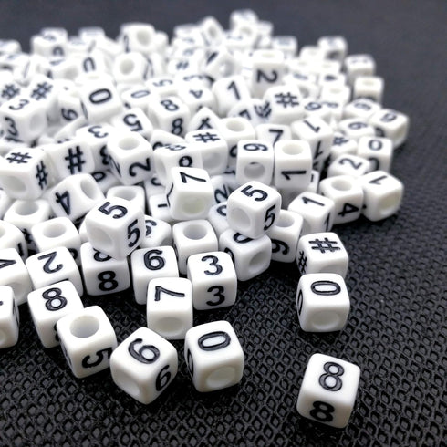 Amaney 400pcs Number Beads Square White Acrylic 6x6mm Mixed Number Beads Acrylic Plastic Cube Shape Loose Beads...