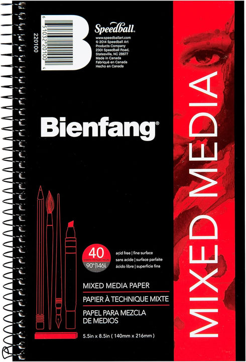 Bienfang Mixed Media Pad, 5.5x8.5 Inches, 40-Sheets Artist Paper, Spiral-Bound Sketchbook, 90lb,146gsm...