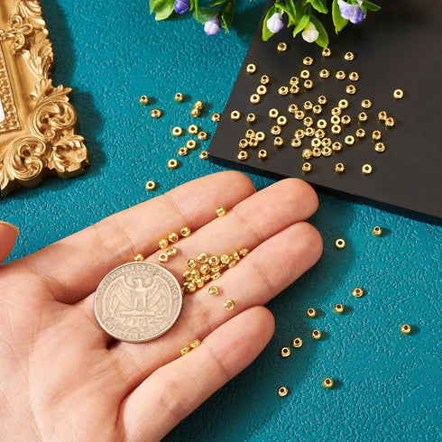 300Pcs Real 18K Gold Brass Spacer Beads 3mm Golden Round Disc Rondelle Beads Seamless Metal Bead Spacers bulk for Crafts DIY Jewelry Making Suppli...