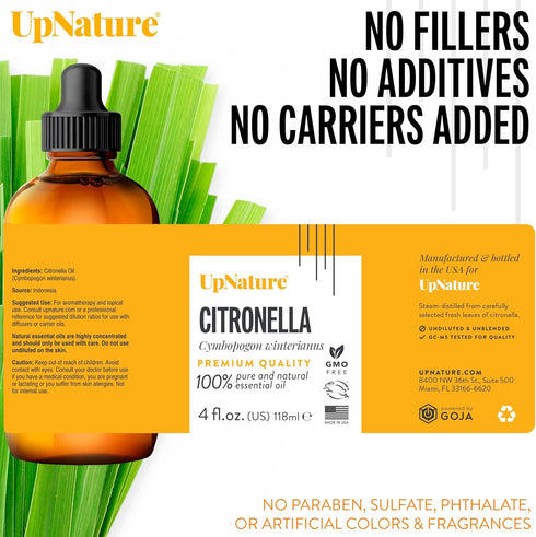 UpNature Citronella Essential Oil 4oz – 100% Pure Citronella Oil for Natural Mosquito Repellent Spray & Soap...