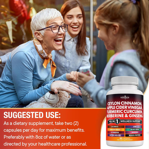 Ceylon Cinnamon 3000mg Turmeric 3000mg Apple Cider Vinegar 3000mg Ginseng 2000mg Aloe Vera 2000mg Berberine 1200mg Plus Banaba, Ginger Root - 120 ...