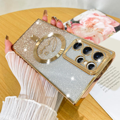 Fiyart Designed for Samsung Galaxy S22 Ultra Case,Compatible with MagSafe Love Heart Plating Camera Protection Clear Phone Case, Magnetic Glitter ...