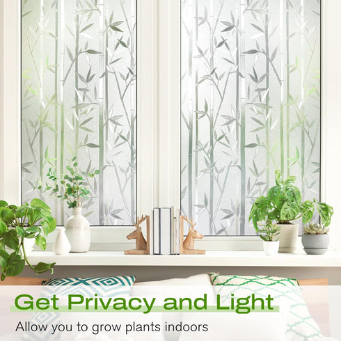 rabbitgoo Window Privacy Film Frosted Bamboo Pattern, Removable UV Blocking Stained Glass Decals Covering Decorative Window Cling for Home, 23.6 i...