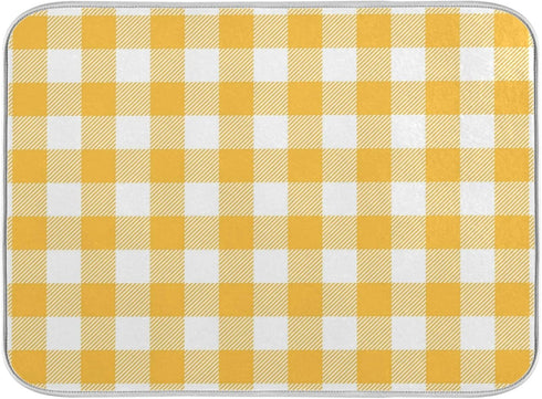 Qilmy Yellow Checked Dish Drying Mat for Kitchen Countertop, Absorbent Dry Mats for Dishes Draining Pad-18" x 24"...