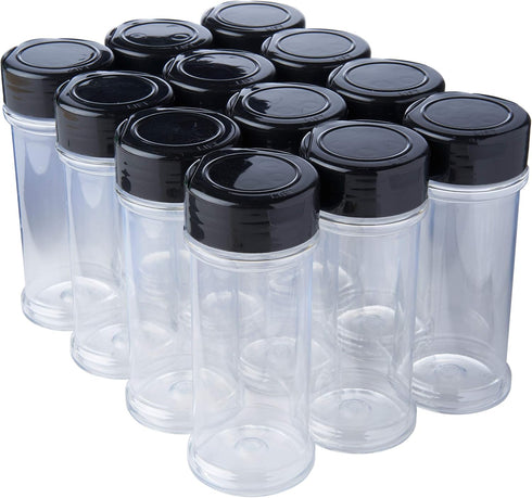 12 Pack of 6 Oz. Empty Clear Plastic Spice Bottles with Black Top Lids For Storing and Dispensing Salt, Sweeteners and Spices - Food-Grade Spice J...