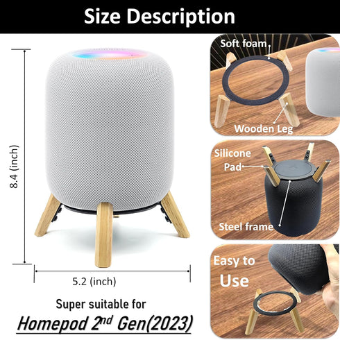 Real Wood Stand for Homepod 2nd gen (2023 Released), Sturdy Wooden Holder with Metal Frame,Safe Stable Mount Protect Home pod 2nd Speaker for Soun...