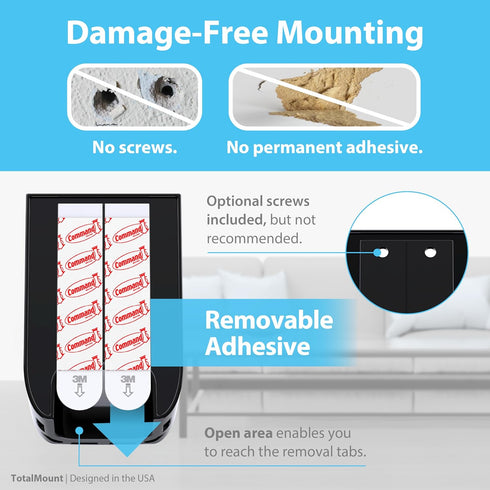 TotalMount Hole-Free Remote Control Holder – Eliminates Need to Drill Holes in Your Wall (Black, Quantity 1)...