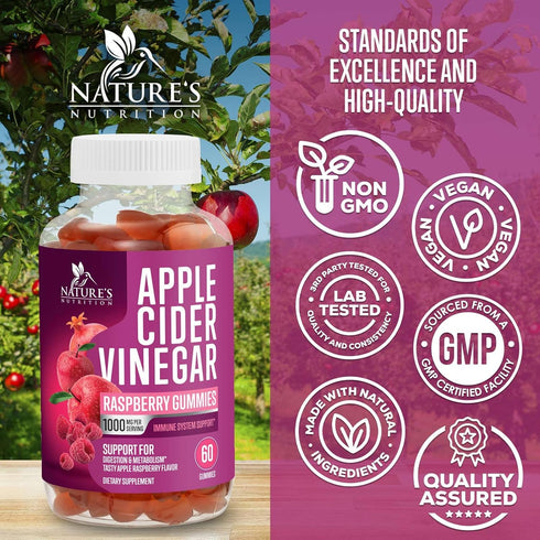 Vegan Apple Cider Vinegar Gummies 1000mg for Detox & Cleanse, ACV Gummy Vitamins B12 Supplement for Digestion Metabolism & Gut Health Support, Nat...