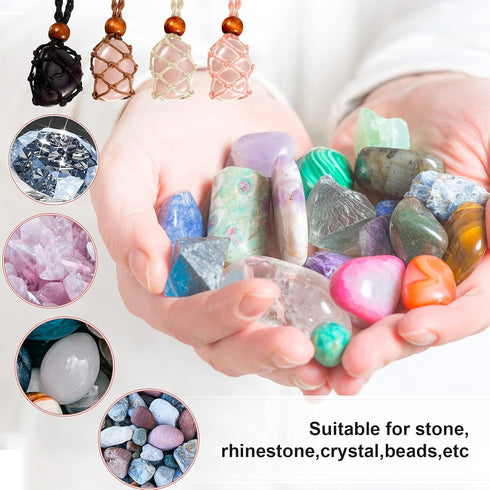 4 Pieces Crystal Necklace Holder Empty Stone Crystal Holder Adjustable Rope Necklace Cord Quartz Crystal Raw Stone Necklace Cord Handmade Woven Ne...