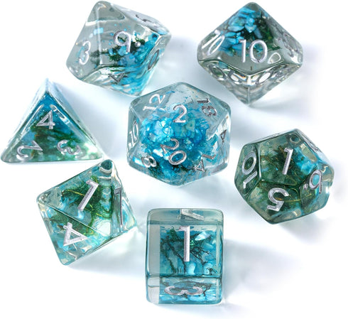 Green Moss Dice Set for DND - Unique Green Moss with Blue Shell for Role Playing Games (RPG) - Stunning Resin Polyhedral Dice Set for D&D Pathfind...