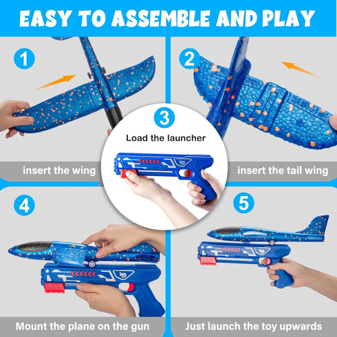 BAOHUA 2 Pack LED Airplane Launcher Toys, 17.5" Large Throwing Foam Plane, 2 Flight Mode Catapult Plane for Kids, Outdoor Sport Flying Toys for 3 ...