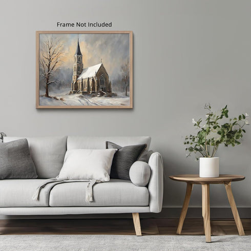 Posterizer 1 pcs-snowy winter church scene in oil painting style-Landscape & Nature Art-GIft for Men Women Teens-Living Room Bedroom Decor- unfram...