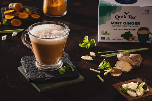 QuikTea Mint Ginger Chai Tea Latte – 10 Count, Bold Mint Ginger Flavor, Naturally Caffeine-Light, no preservatives, No Sugar Added – Just Add Hot ...