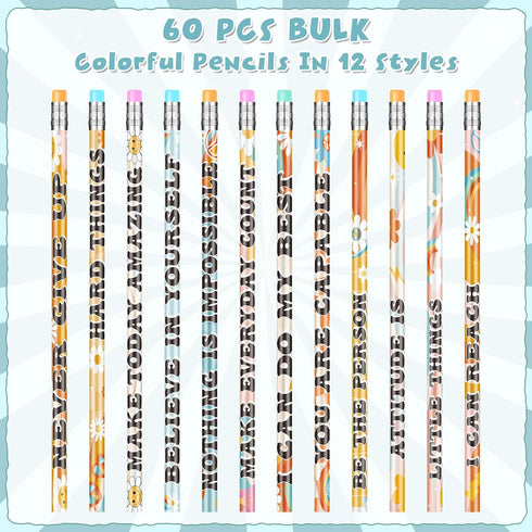 60 Pcs Retro Motivational Pencils Bulk, Inspirational School Pencils for Classroom, Cute Wood Pencils with Encourage Positive Saying, Back to Scho...