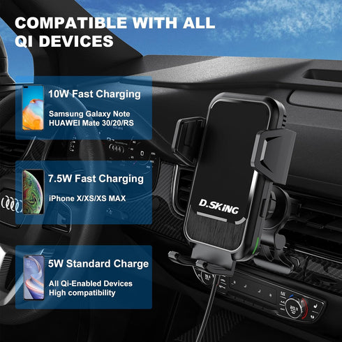 Auto Climping Wireless Car Charger Vent Mount, 15W Fast Charging Air Vent Car Phone Holder for iPhone 11/12/13/14/15 Mini/Pro 12/11/XS/XR/X/8,Sams...