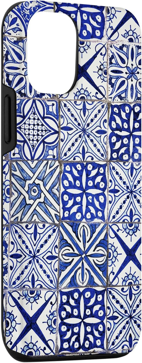 iPhone 12/12 Pro Blue and White Portuguese Tile Pattern Mediterranean Art Case...
